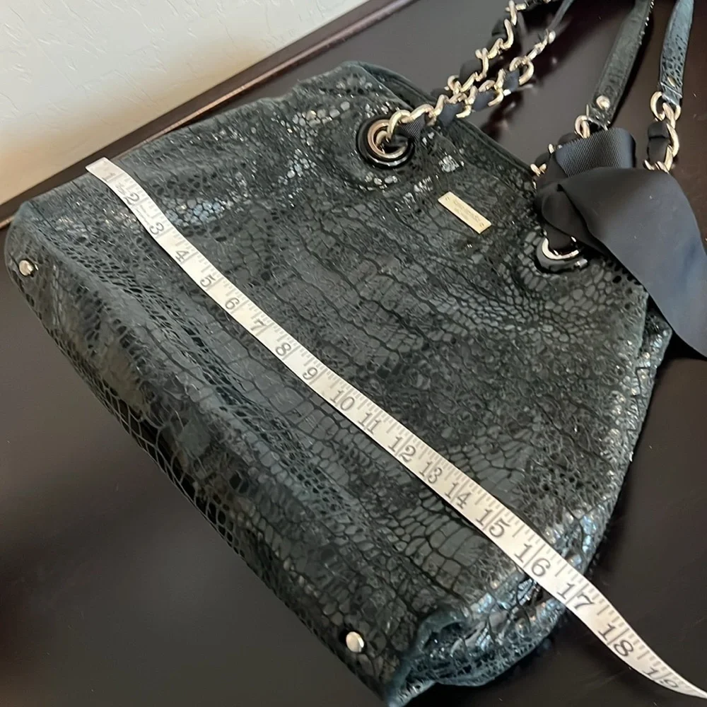 Kate Spade Y2K Black Patent Leather Croc Pattern Shoulder Bag Satchel Tote EUC